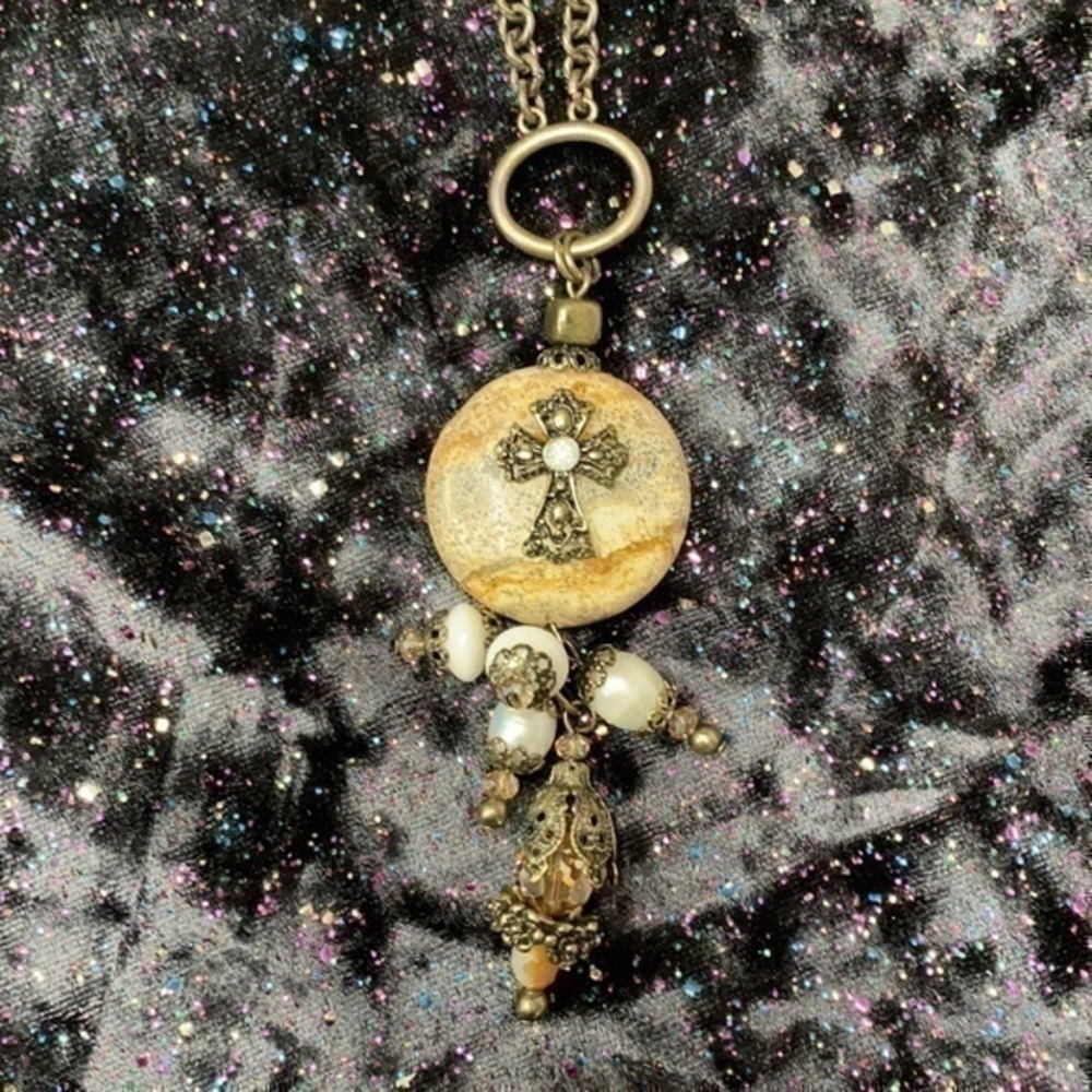 Stone Cross Toggle Necklace - Picture 2 of 7